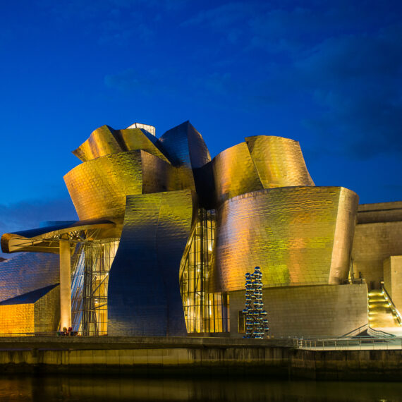 Spain travel photography: The Guggenheim Bilbao in the pre-dawn early morning.