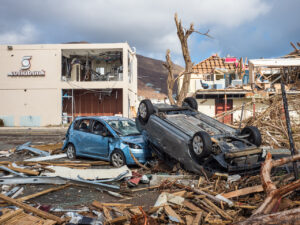 Humanitarian aid photography: Wrecked vehicles and buildings in Roadtown, the capital of the British Virgin Islands, following Hurricane Irma.