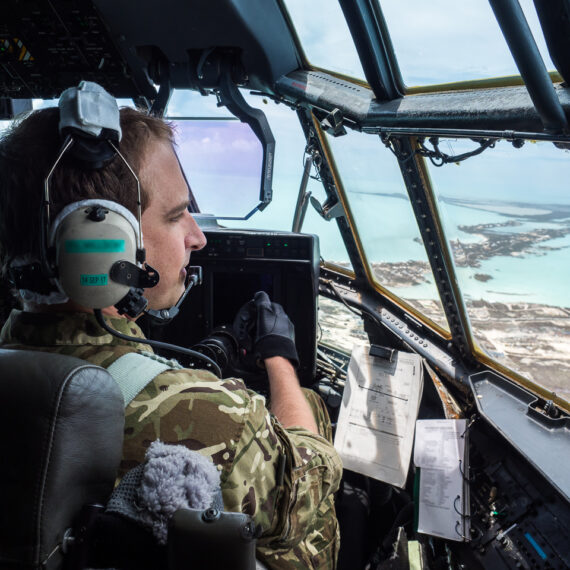 Humanitarian aid photography: A Royal Air Force C-130J Hercules approaches the Turks & Caicos Islands to enable a Royal Marines humanitarian aid and disaster relief in the territory.On 11 September 2017 a Royal Air Force C-130J Hercules transport aircraft became the first military aircraft to reach the Turks & Caicos Islands to support humanitarian aid and disaster relief operations in the British Overseas Territory following Hurricanes Irma and Jose. The C-130J delivered medical staff and more than 20 Royal Marines from C Company, 40 Commando, who will work in support of Her Majesty’s Governor of the Turks & Caicos Islands.**Picture has been edited for operational security.**