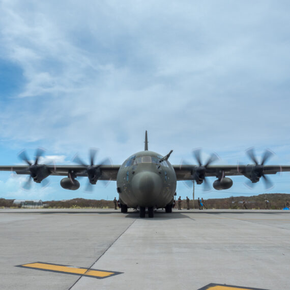 Humanitarian aid photography: A Royal Air Force C-130J Hercules delivers Royal Marines to the Turks & Caicos Islands, enabling a humanitarian aid and disaster relief in the territory.On 11 September 2017 a Royal Air Force C-130J Hercules transport aircraft became the first military aircraft to reach the Turks & Caicos Islands to support humanitarian aid and disaster relief operations in the British Overseas Territory following Hurricanes Irma and Jose. The C-130J delivered medical staff and more than 20 Royal Marines from C Company, 40 Commando, who will work in support of Her Majesty’s Governor of the Turks & Caicos Islands.