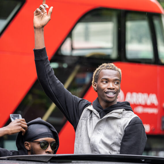 London, UK, 3 June 2020 - Black Lives Matter protesters marched to Parliament following a large demonstration in Hyde Park over the death in custody of George Floyd in Minnesota.