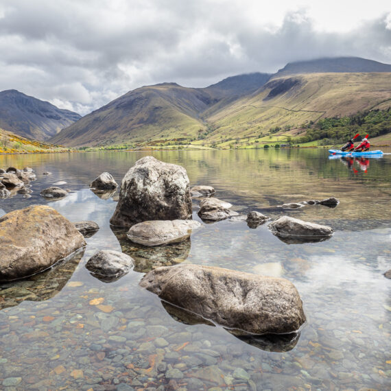 View across Wast Water to Wasdale Fell in the Lake District, Cumbria, England.